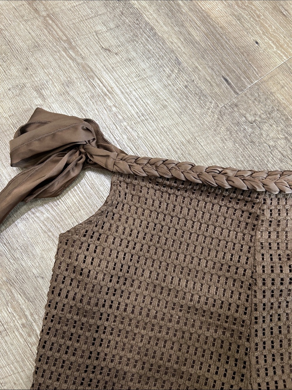 Brown Crochet Two-Piece Halter Top & Shorts Set - Picture 9 of 11